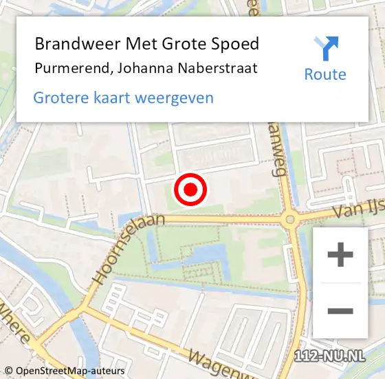 Locatie op kaart van de 112 melding: Brandweer Met Grote Spoed Naar Purmerend, Johanna Naberstraat op 20 augustus 2024 01:19