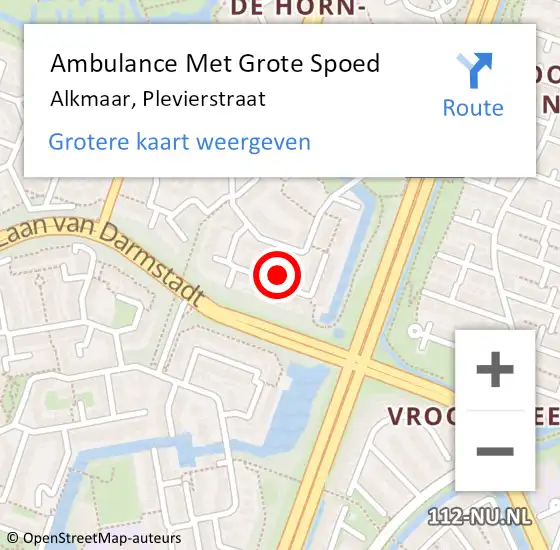 Locatie op kaart van de 112 melding: Ambulance Met Grote Spoed Naar Alkmaar, Plevierstraat op 20 augustus 2024 01:27