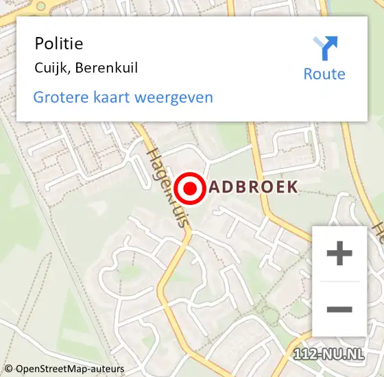 Locatie op kaart van de 112 melding: Politie Cuijk, Berenkuil op 20 augustus 2024 01:51