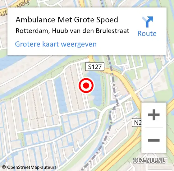 Locatie op kaart van de 112 melding: Ambulance Met Grote Spoed Naar Rotterdam, Huub van den Brulestraat op 20 augustus 2024 02:07