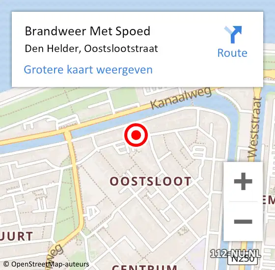 Locatie op kaart van de 112 melding: Brandweer Met Spoed Naar Den Helder, Oostslootstraat op 20 augustus 2024 02:23