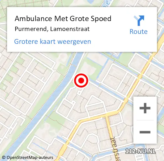 Locatie op kaart van de 112 melding: Ambulance Met Grote Spoed Naar Purmerend, Lamoenstraat op 20 augustus 2024 03:07