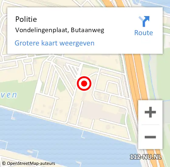 Locatie op kaart van de 112 melding: Politie Vondelingenplaat, Butaanweg op 20 augustus 2024 05:44