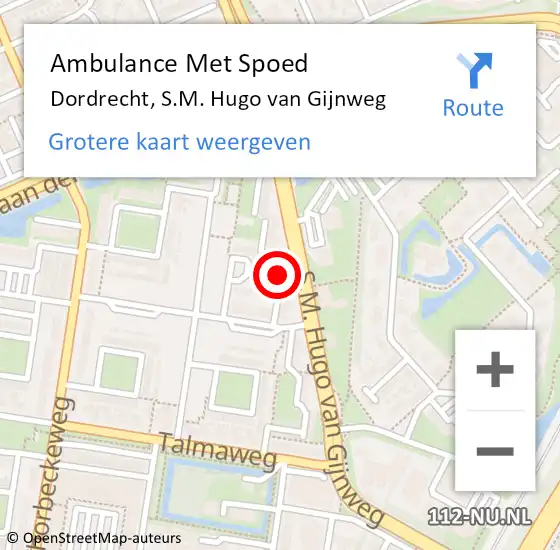 Locatie op kaart van de 112 melding: Ambulance Met Spoed Naar Dordrecht, S.M. Hugo van Gijnweg op 20 augustus 2024 06:39