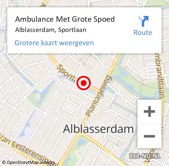 Locatie op kaart van de 112 melding: Ambulance Met Grote Spoed Naar Alblasserdam, Sportlaan op 16 oktober 2014 21:39