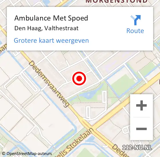 Locatie op kaart van de 112 melding: Ambulance Met Spoed Naar Den Haag, Valthestraat op 20 augustus 2024 07:09