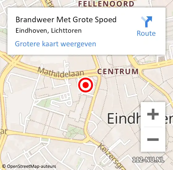 Locatie op kaart van de 112 melding: Brandweer Met Grote Spoed Naar Eindhoven, Lichttoren op 20 augustus 2024 08:01