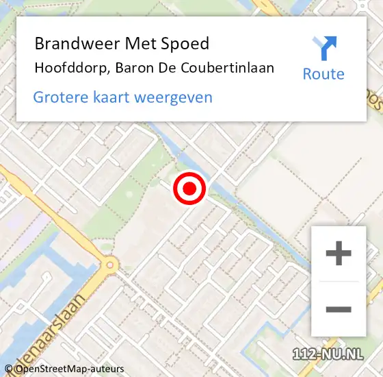 Locatie op kaart van de 112 melding: Brandweer Met Spoed Naar Hoofddorp, Baron De Coubertinlaan op 20 augustus 2024 08:16