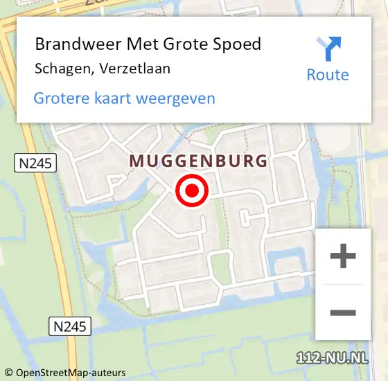 Locatie op kaart van de 112 melding: Brandweer Met Grote Spoed Naar Schagen, Verzetlaan op 20 augustus 2024 08:27