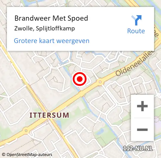 Locatie op kaart van de 112 melding: Brandweer Met Spoed Naar Zwolle, Splijtloffkamp op 20 augustus 2024 08:51