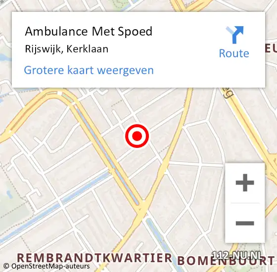 Locatie op kaart van de 112 melding: Ambulance Met Spoed Naar Rijswijk, Kerklaan op 20 augustus 2024 08:55