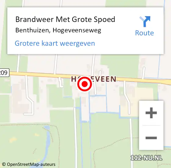 Locatie op kaart van de 112 melding: Brandweer Met Grote Spoed Naar Benthuizen, Hogeveenseweg op 20 augustus 2024 09:07