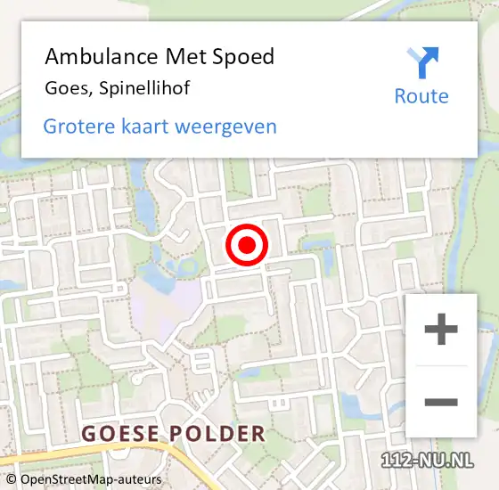 Locatie op kaart van de 112 melding: Ambulance Met Spoed Naar Goes, Spinellihof op 16 oktober 2014 21:59