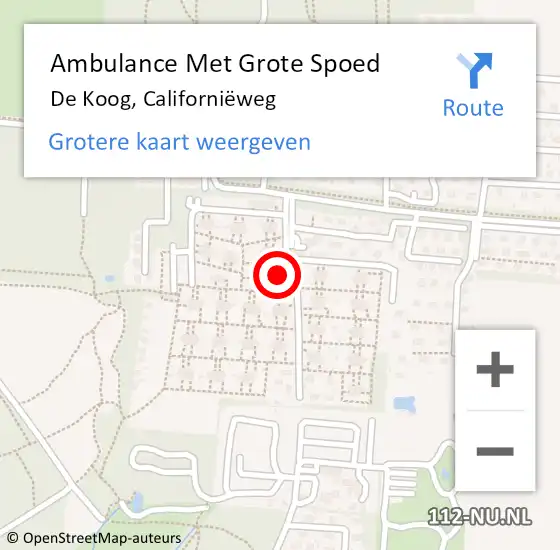 Locatie op kaart van de 112 melding: Ambulance Met Grote Spoed Naar De Koog, Californiëweg op 20 augustus 2024 09:35