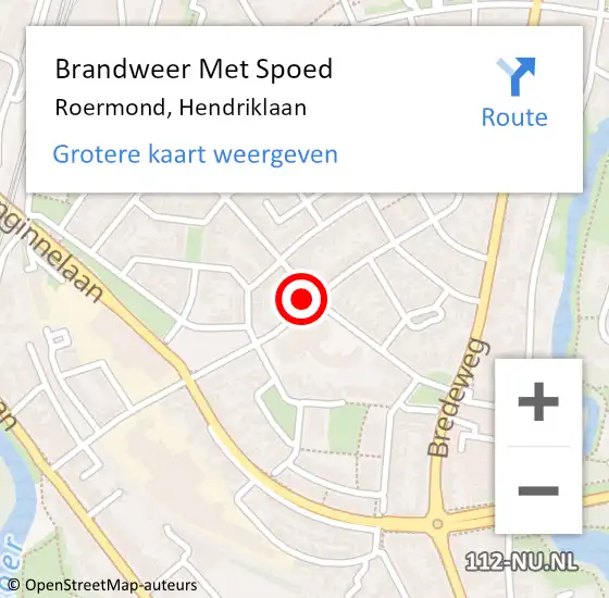 Locatie op kaart van de 112 melding: Brandweer Met Spoed Naar Roermond, Hendriklaan op 20 augustus 2024 09:44