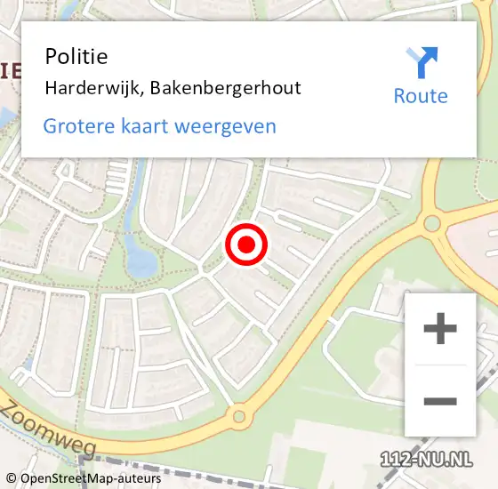 Locatie op kaart van de 112 melding: Politie Harderwijk, Bakenbergerhout op 20 augustus 2024 09:45