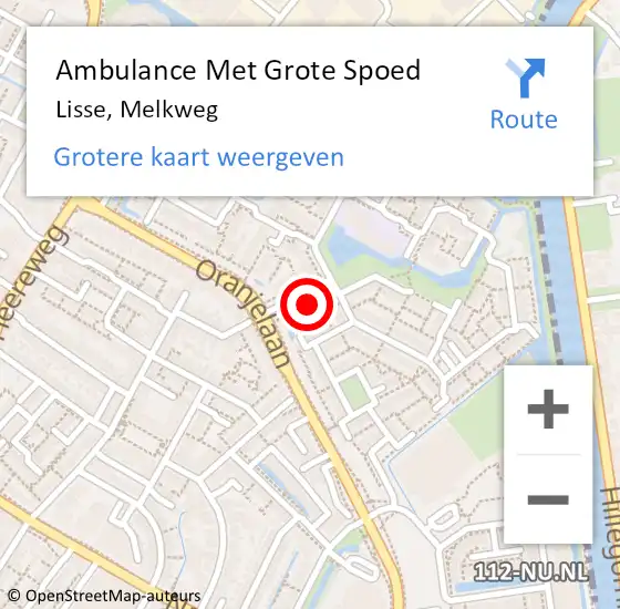 Locatie op kaart van de 112 melding: Ambulance Met Grote Spoed Naar Lisse, Melkweg op 20 augustus 2024 09:59