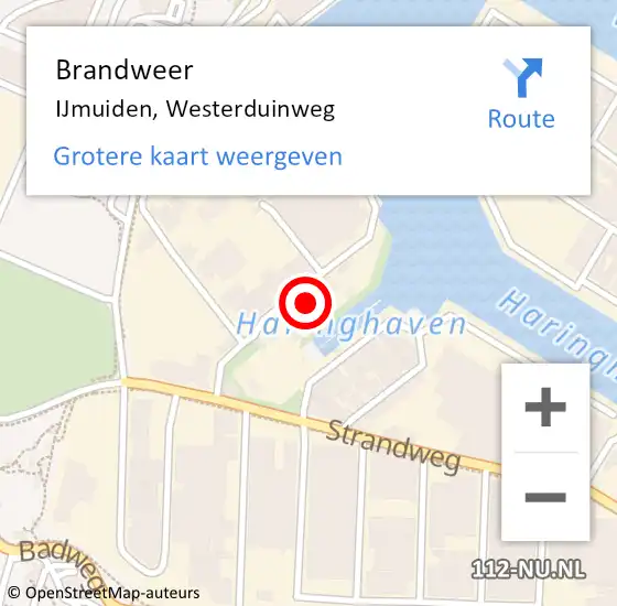 Locatie op kaart van de 112 melding: Brandweer IJmuiden, Westerduinweg op 20 augustus 2024 10:07