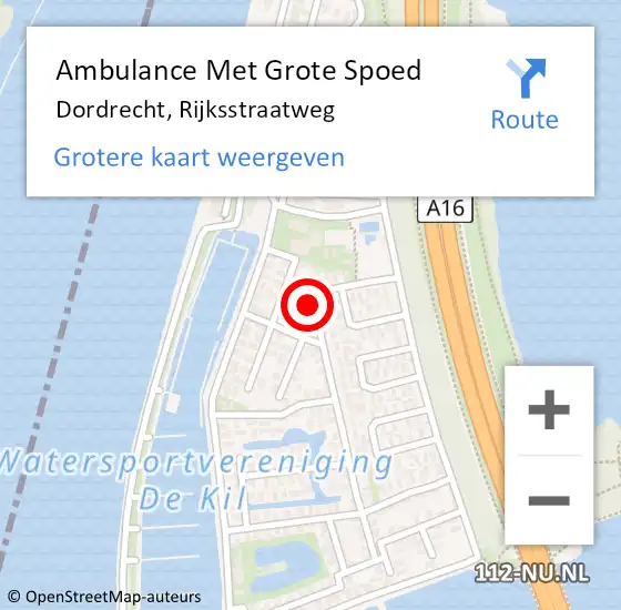 Locatie op kaart van de 112 melding: Ambulance Met Grote Spoed Naar Dordrecht, Rijksstraatweg op 20 augustus 2024 10:10