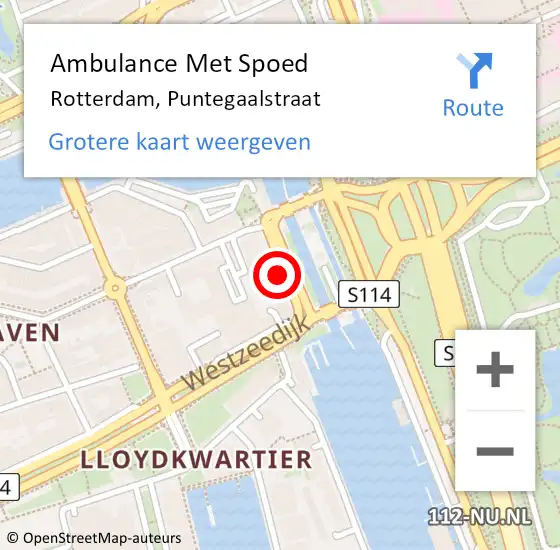 Locatie op kaart van de 112 melding: Ambulance Met Spoed Naar Rotterdam, Puntegaalstraat op 20 augustus 2024 10:30