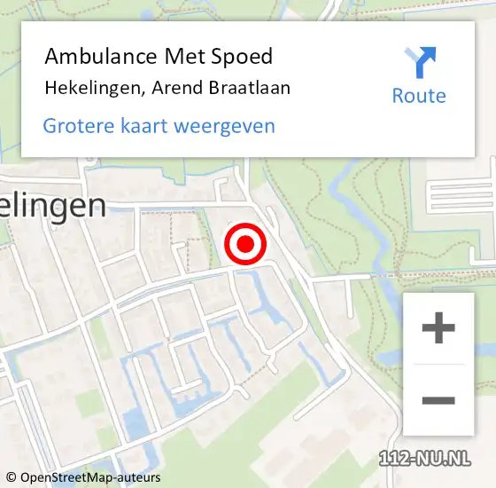 Locatie op kaart van de 112 melding: Ambulance Met Spoed Naar Hekelingen, Arend Braatlaan op 20 augustus 2024 10:35