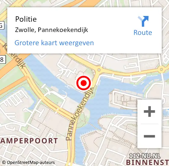 Locatie op kaart van de 112 melding: Politie Zwolle, Pannekoekendijk op 20 augustus 2024 10:35