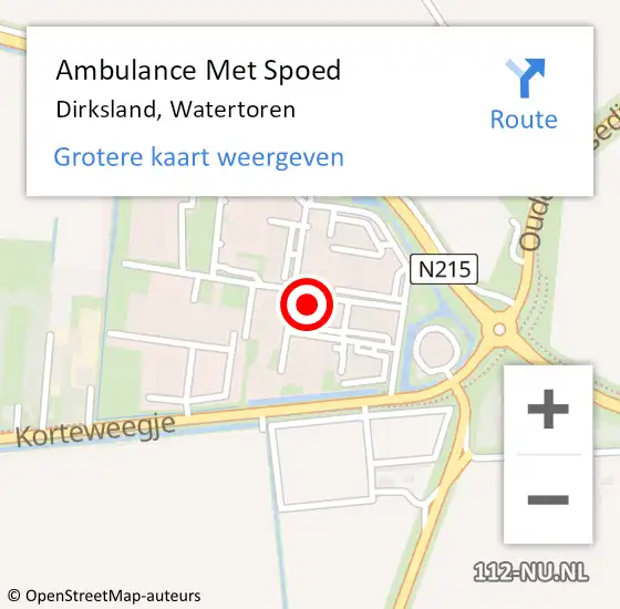 Locatie op kaart van de 112 melding: Ambulance Met Spoed Naar Dirksland, Watertoren op 20 augustus 2024 10:37