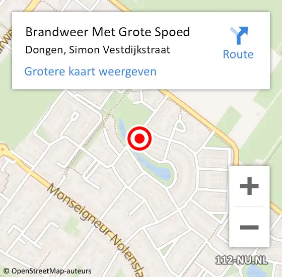 Locatie op kaart van de 112 melding: Brandweer Met Grote Spoed Naar Dongen, Simon Vestdijkstraat op 20 augustus 2024 10:40