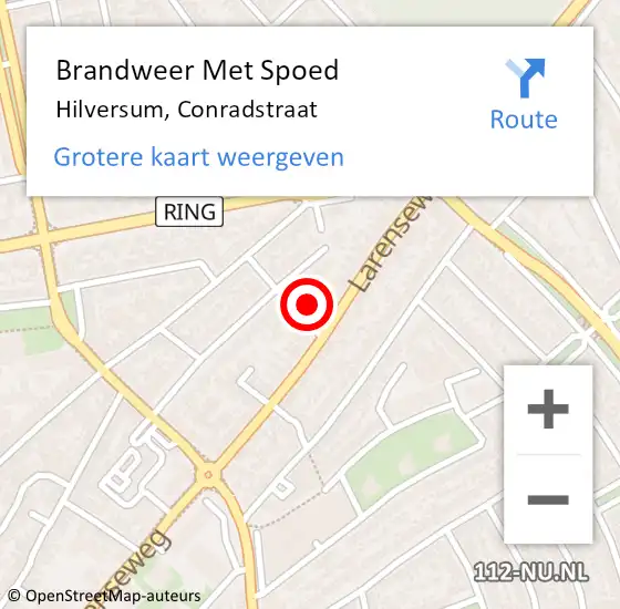 Locatie op kaart van de 112 melding: Brandweer Met Spoed Naar Hilversum, Conradstraat op 20 augustus 2024 10:43