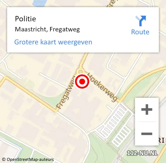 Locatie op kaart van de 112 melding: Politie Maastricht, Fregatweg op 20 augustus 2024 10:54