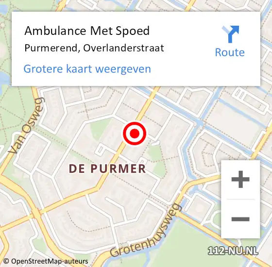 Locatie op kaart van de 112 melding: Ambulance Met Spoed Naar Purmerend, Overlanderstraat op 20 augustus 2024 11:02