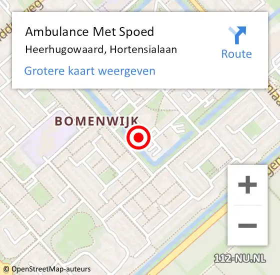 Locatie op kaart van de 112 melding: Ambulance Met Spoed Naar Heerhugowaard, Hortensialaan op 20 augustus 2024 11:17