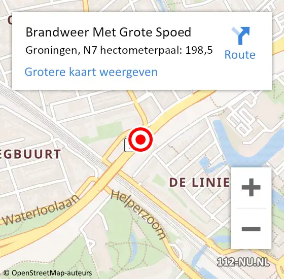 Locatie op kaart van de 112 melding: Brandweer Met Grote Spoed Naar Groningen, N7 hectometerpaal: 198,5 op 20 augustus 2024 11:31