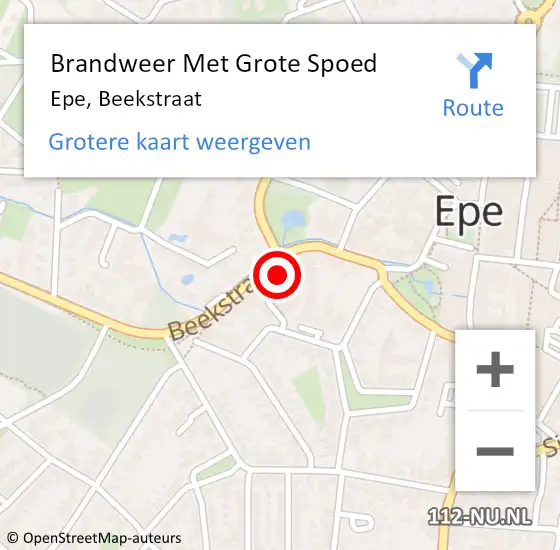 Locatie op kaart van de 112 melding: Brandweer Met Grote Spoed Naar Epe, Beekstraat op 20 augustus 2024 11:36