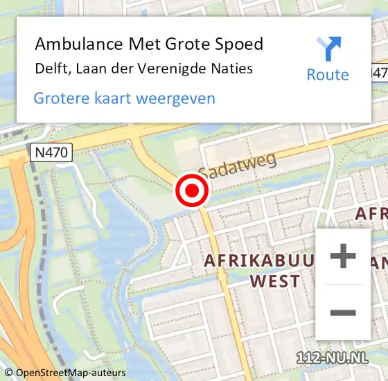 Locatie op kaart van de 112 melding: Ambulance Met Grote Spoed Naar Delft, Laan der Verenigde Naties op 20 augustus 2024 11:43