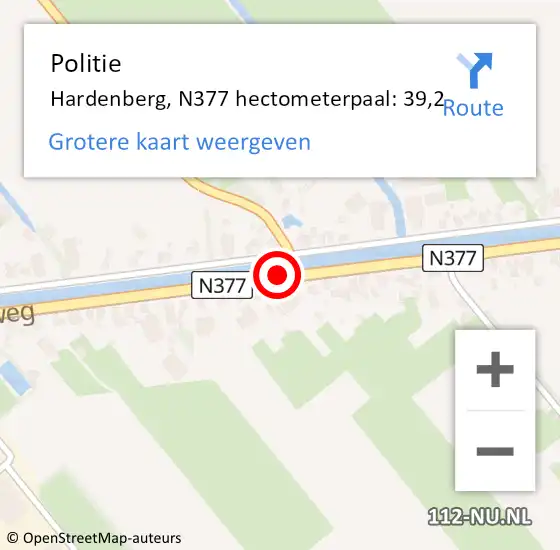 Locatie op kaart van de 112 melding: Politie Hardenberg, N377 hectometerpaal: 39,2 op 20 augustus 2024 11:47