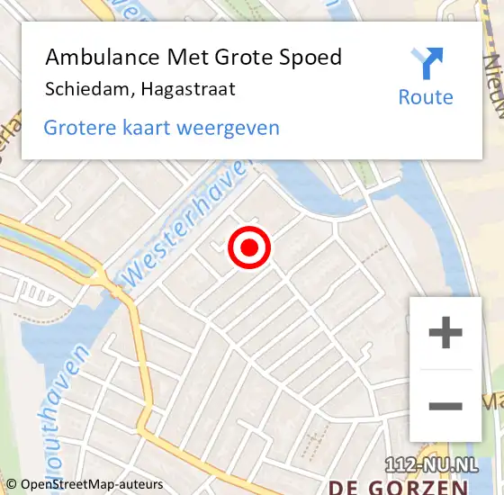 Locatie op kaart van de 112 melding: Ambulance Met Grote Spoed Naar Schiedam, Hagastraat op 20 augustus 2024 11:49