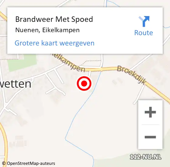 Locatie op kaart van de 112 melding: Brandweer Met Spoed Naar Nuenen, Eikelkampen op 20 augustus 2024 11:53