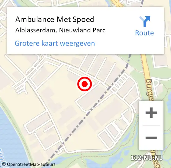 Locatie op kaart van de 112 melding: Ambulance Met Spoed Naar Alblasserdam, Nieuwland Parc op 20 augustus 2024 11:56