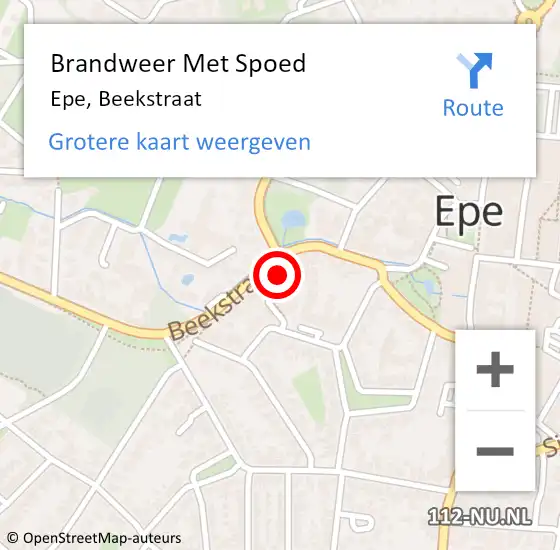 Locatie op kaart van de 112 melding: Brandweer Met Spoed Naar Epe, Beekstraat op 20 augustus 2024 11:58