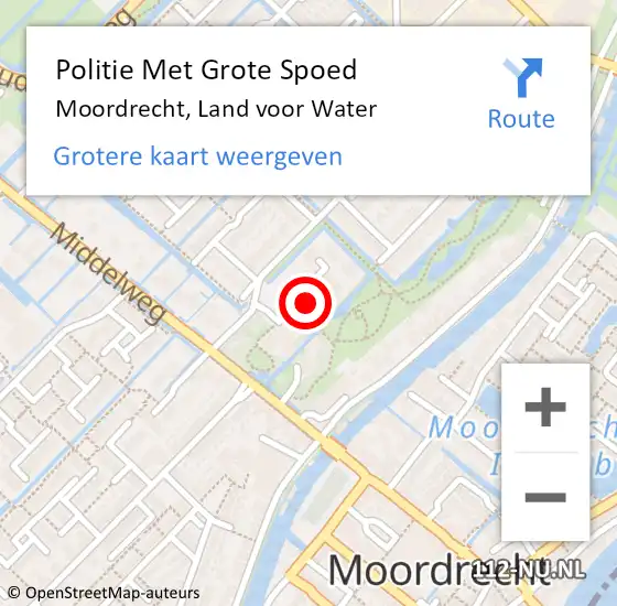 Locatie op kaart van de 112 melding: Politie Met Grote Spoed Naar Moordrecht, Land voor Water op 20 augustus 2024 11:58