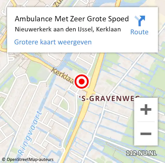 Locatie op kaart van de 112 melding: Ambulance Met Zeer Grote Spoed Naar Nieuwerkerk aan den IJssel, Kerklaan op 20 augustus 2024 12:10