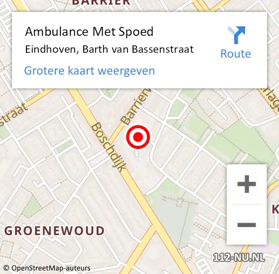 Locatie op kaart van de 112 melding: Ambulance Met Spoed Naar Eindhoven, Barth van Bassenstraat op 16 oktober 2014 22:43