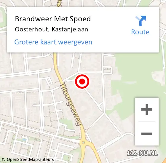 Locatie op kaart van de 112 melding: Brandweer Met Spoed Naar Oosterhout, Kastanjelaan op 20 augustus 2024 12:29