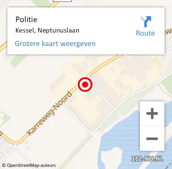 Locatie op kaart van de 112 melding: Politie Kessel, Neptunuslaan op 20 augustus 2024 12:35