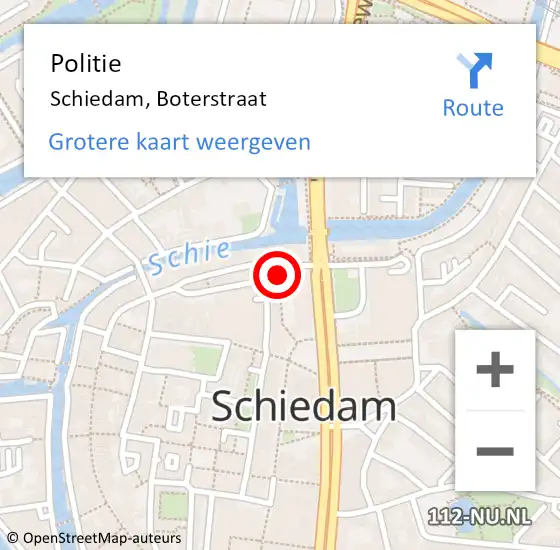 Locatie op kaart van de 112 melding: Politie Schiedam, Boterstraat op 20 augustus 2024 12:46