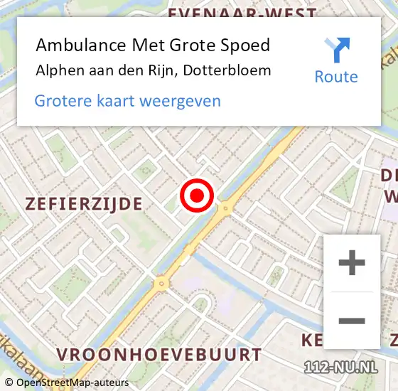 Locatie op kaart van de 112 melding: Ambulance Met Grote Spoed Naar Alphen aan den Rijn, Dotterbloem op 20 augustus 2024 12:48