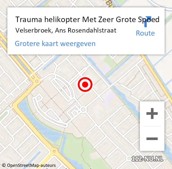 Locatie op kaart van de 112 melding: Trauma helikopter Met Zeer Grote Spoed Naar Velserbroek, Ans Rosendahlstraat op 20 augustus 2024 12:50