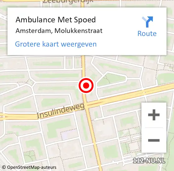 Locatie op kaart van de 112 melding: Ambulance Met Spoed Naar Amsterdam, Molukkenstraat op 20 augustus 2024 12:56