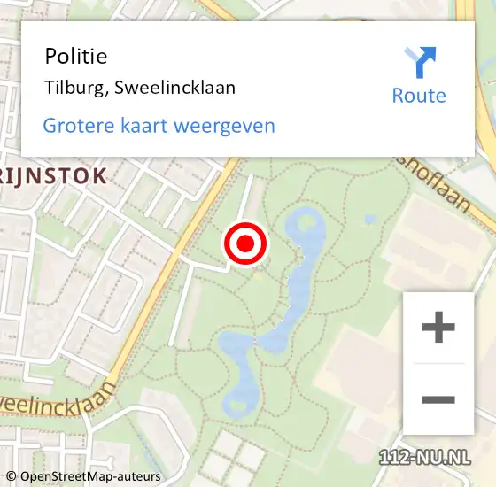 Locatie op kaart van de 112 melding: Politie Tilburg, Sweelincklaan op 20 augustus 2024 12:57